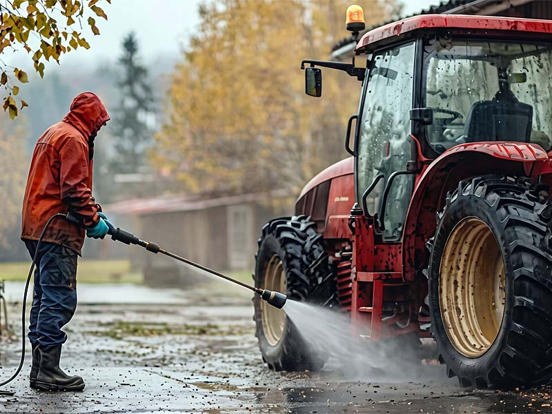 Farm Worker Cleaning Equipment and Producing Wash Water for Recycling